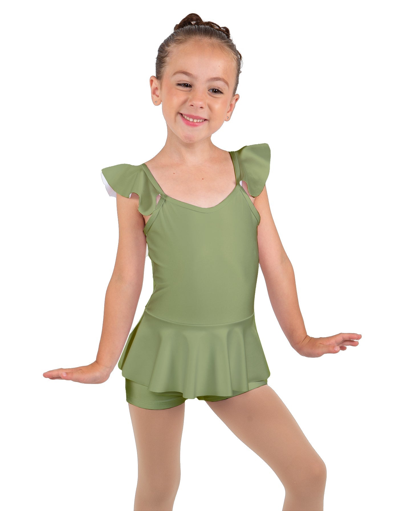 Solid Lycra Camisole Flutter Sleeve Biketard w Peplum
