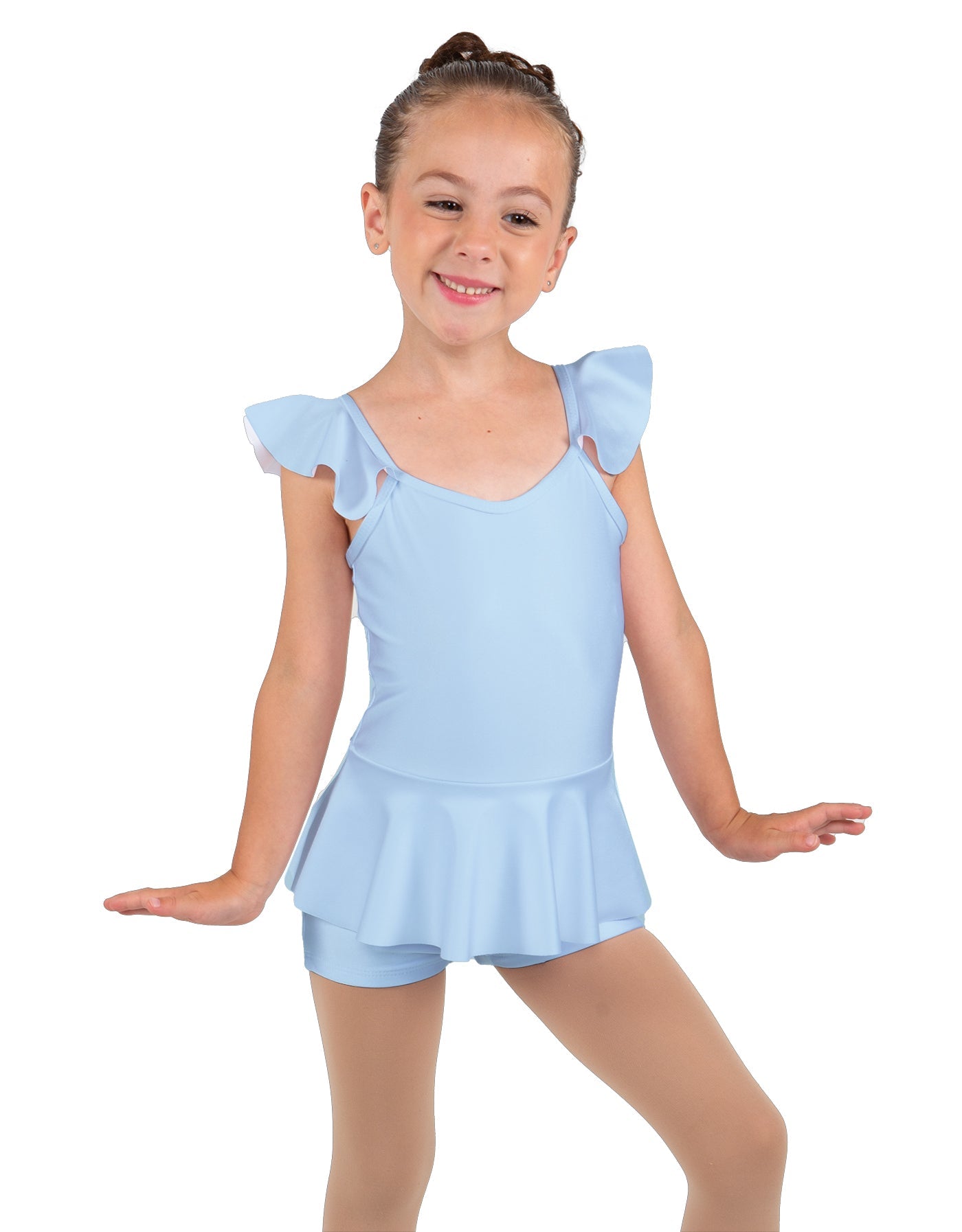 Solid Lycra Camisole Flutter Sleeve Biketard w Peplum