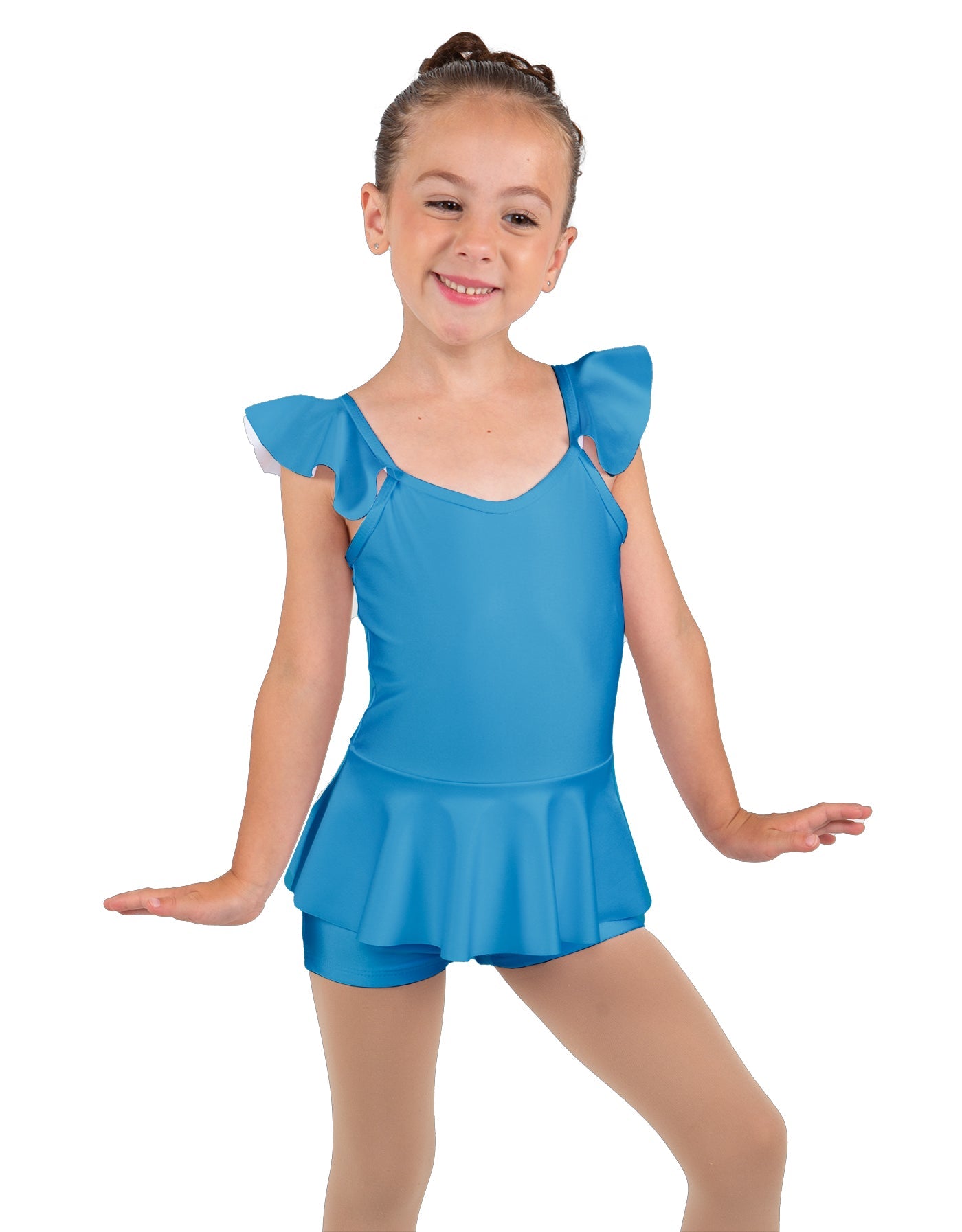 Solid Lycra Camisole Flutter Sleeve Biketard w Peplum