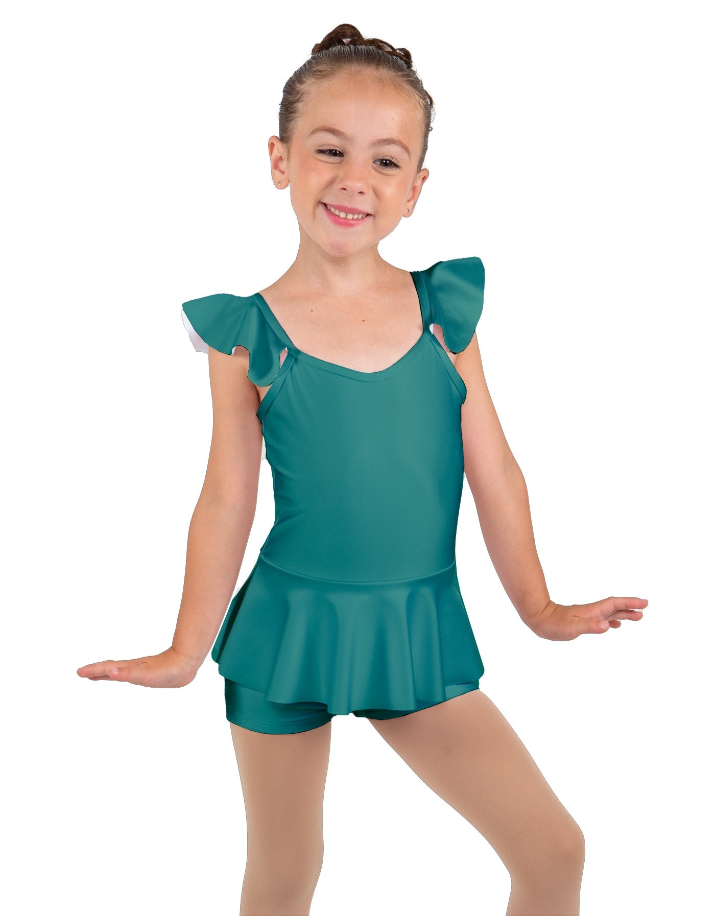 Solid Lycra Camisole Flutter Sleeve Biketard w Peplum