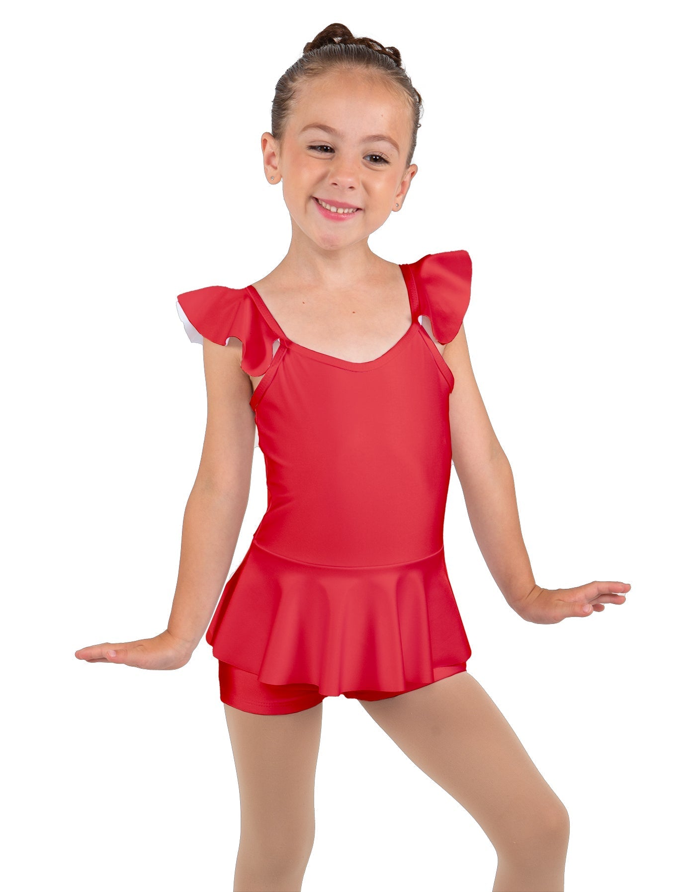 Solid Lycra Camisole Flutter Sleeve Biketard w Peplum