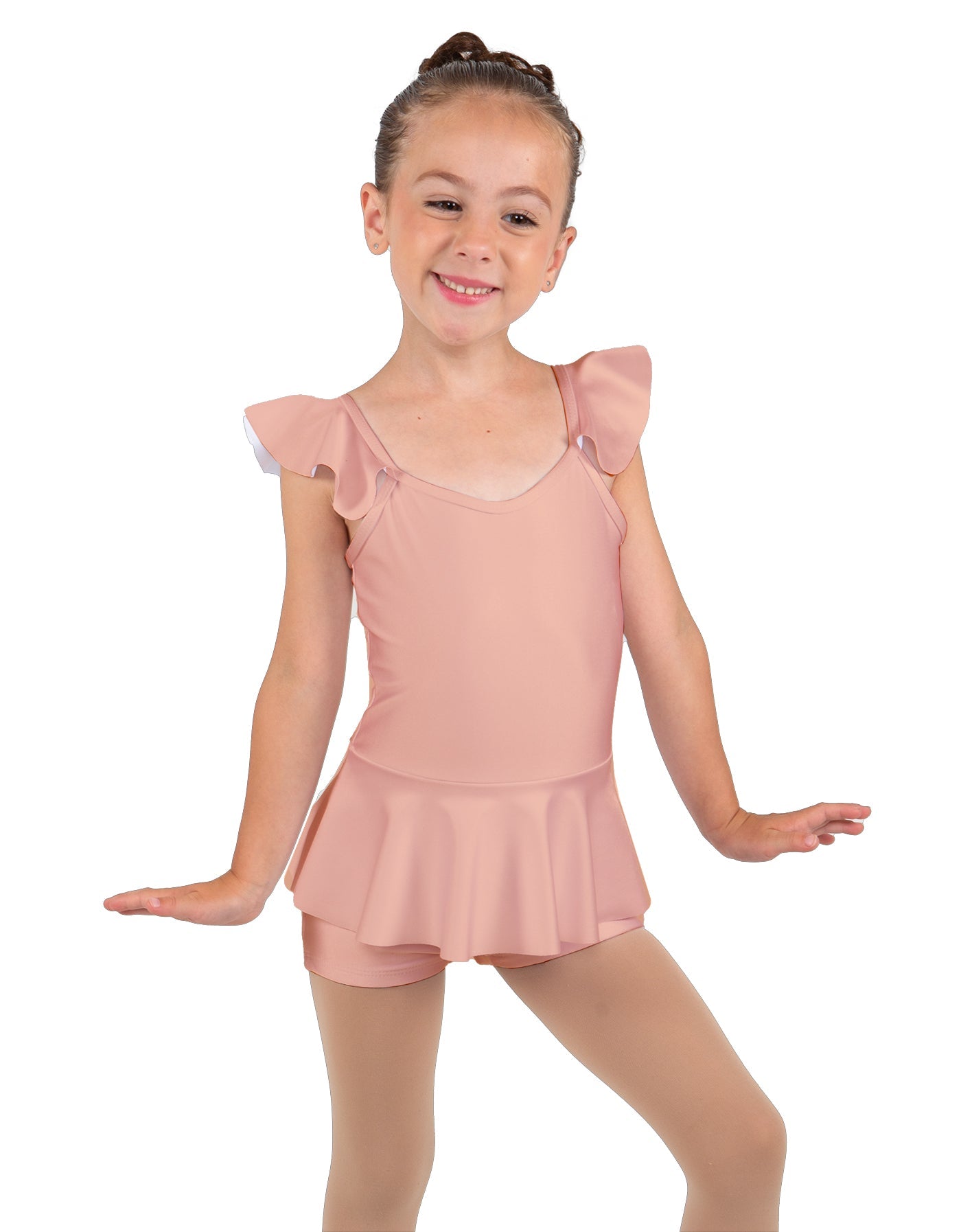 Solid Lycra Camisole Flutter Sleeve Biketard w Peplum