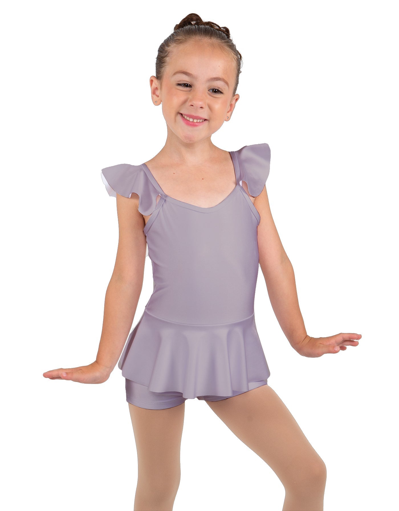 Solid Lycra Camisole Flutter Sleeve Biketard w Peplum