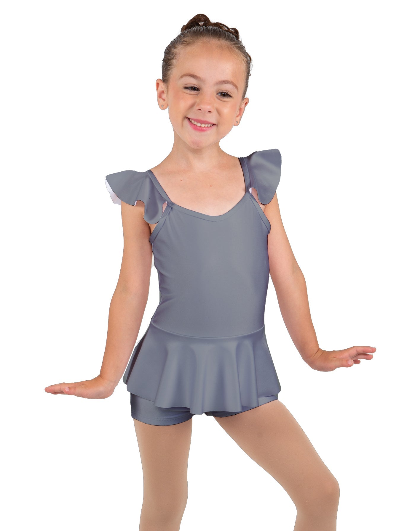 Solid Lycra Camisole Flutter Sleeve Biketard w Peplum