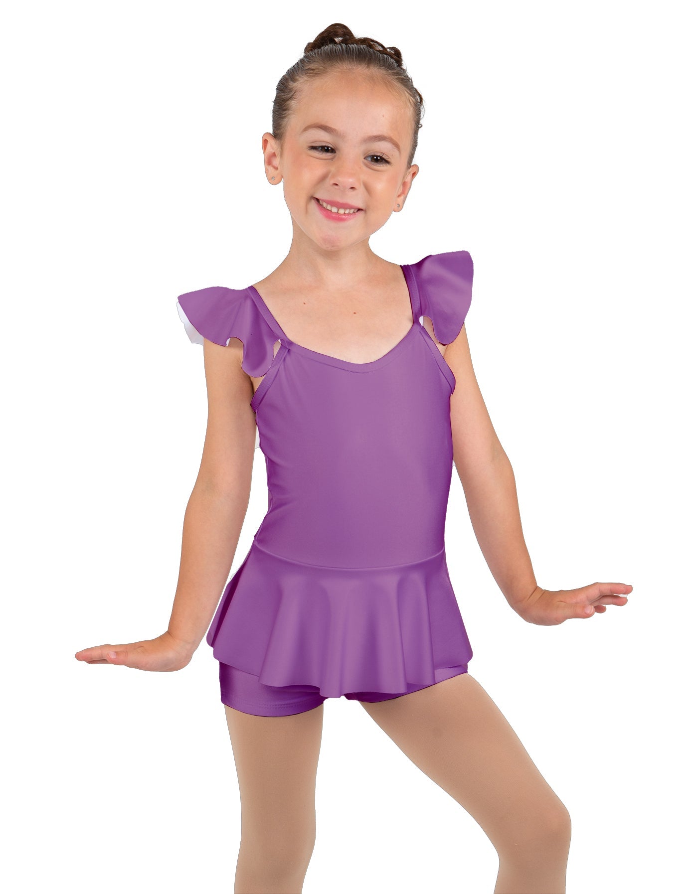 Solid Lycra Camisole Flutter Sleeve Biketard w Peplum