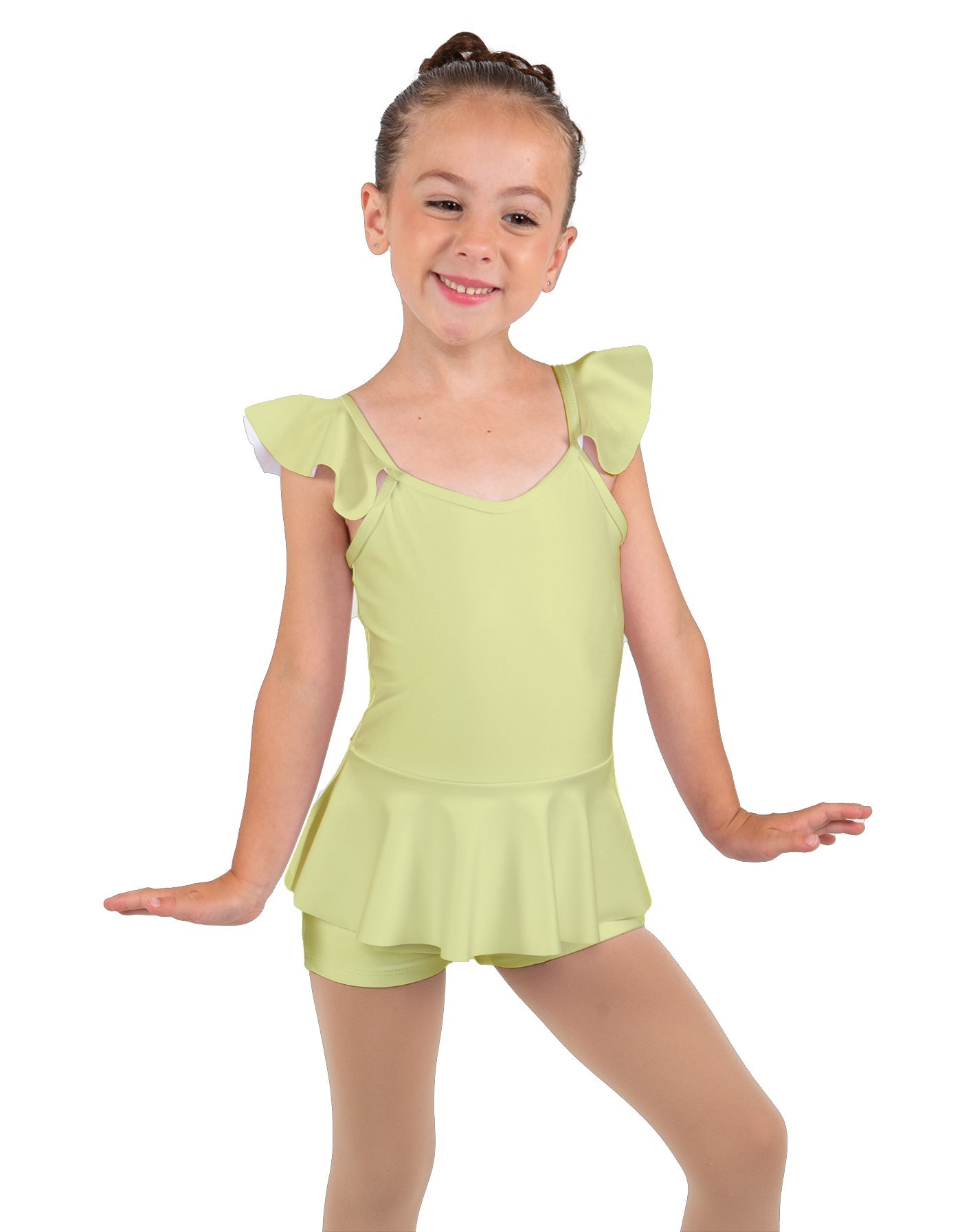 Solid Lycra Camisole Flutter Sleeve Biketard w Peplum