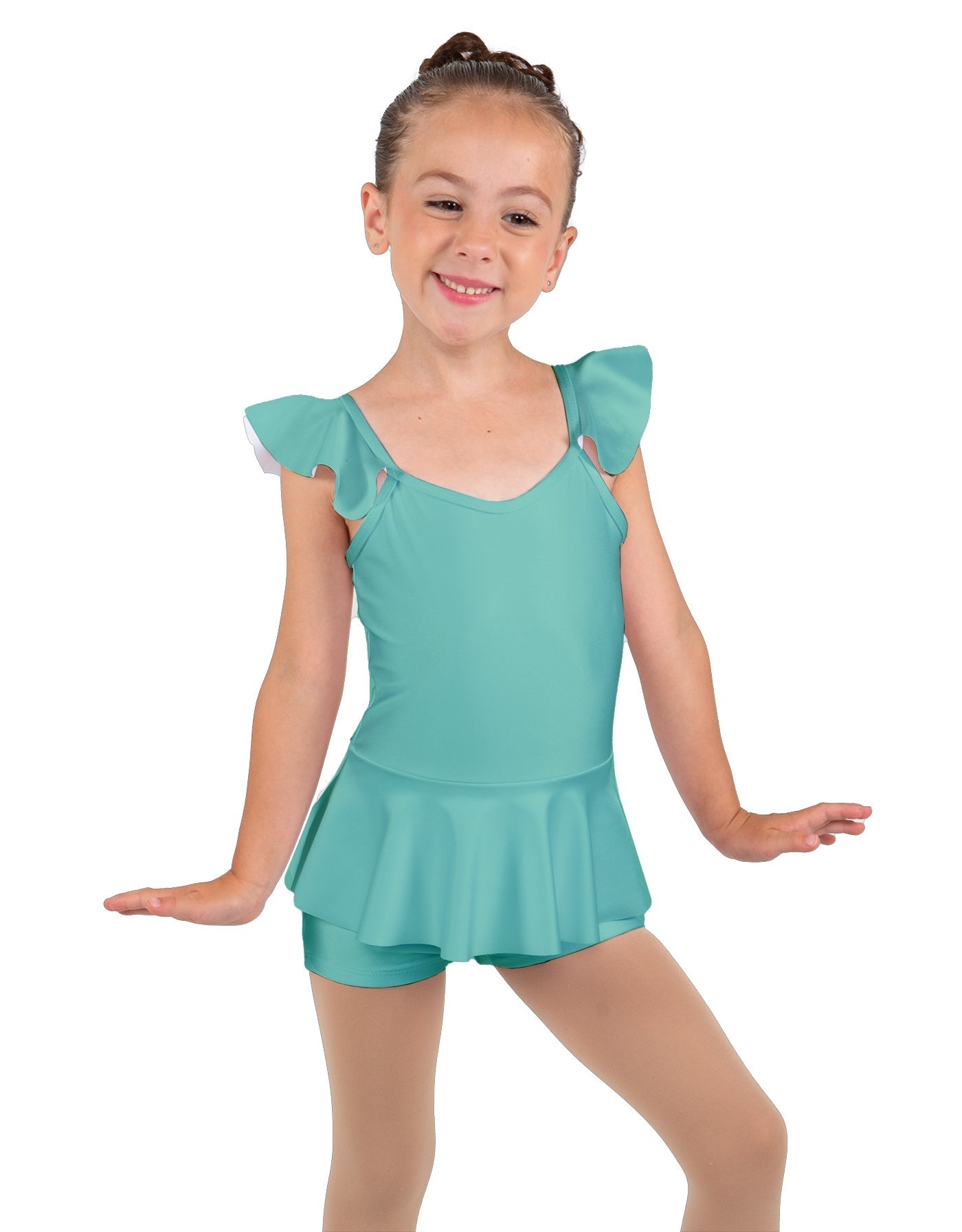 Solid Lycra Camisole Flutter Sleeve Biketard w Peplum