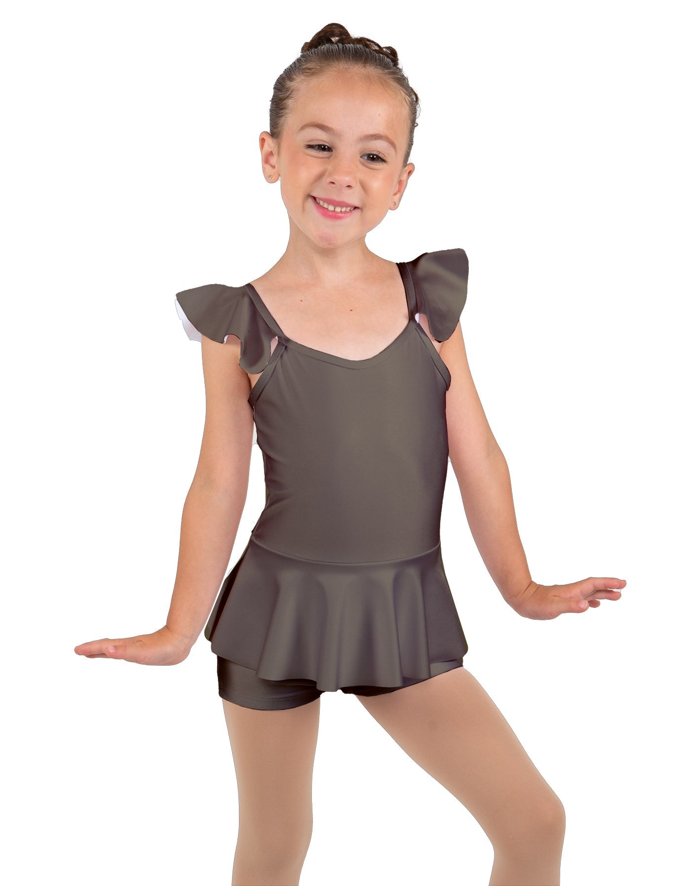 Solid Lycra Camisole Flutter Sleeve Biketard w Peplum