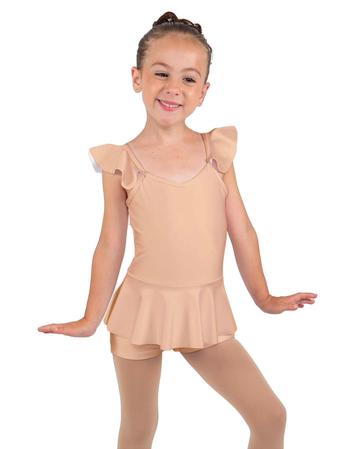 Solid Lycra Camisole Flutter Sleeve Biketard w Peplum