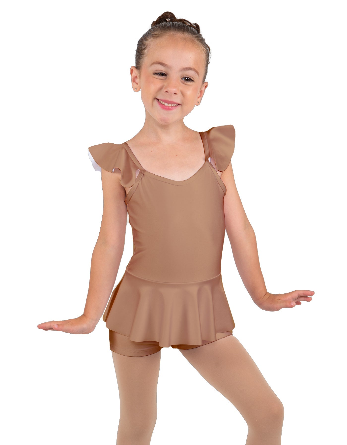 Solid Lycra Camisole Flutter Sleeve Biketard w Peplum