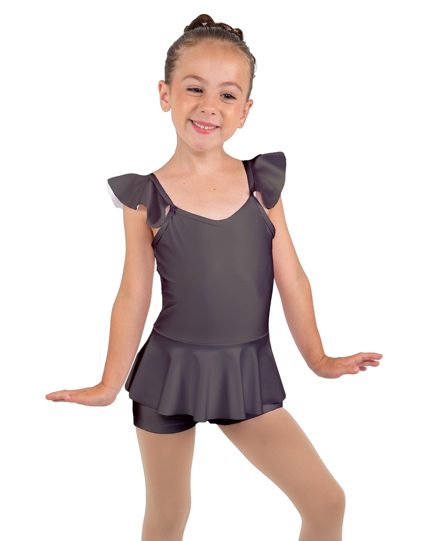 Solid Lycra Camisole Flutter Sleeve Biketard w Peplum