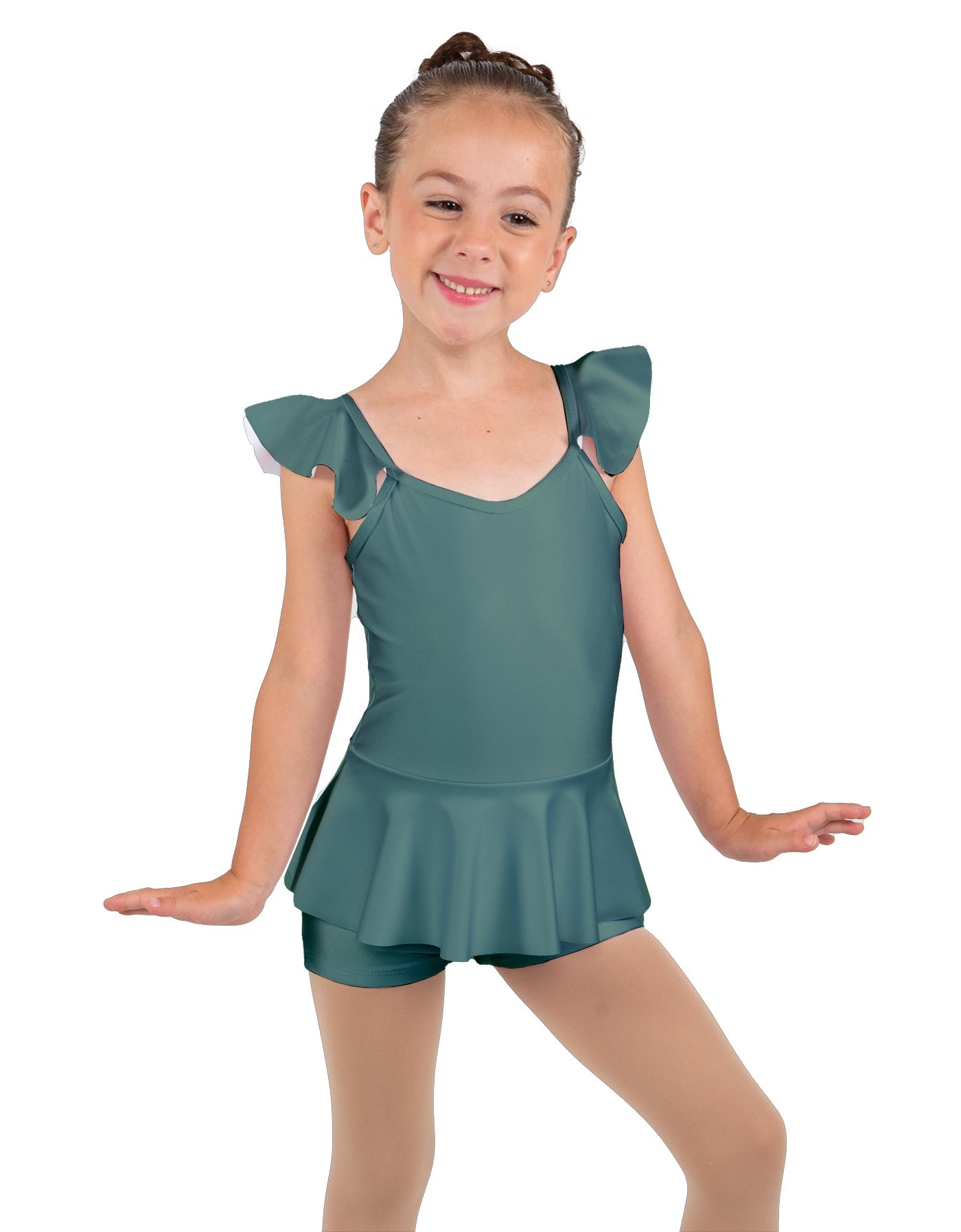 Solid Lycra Camisole Flutter Sleeve Biketard w Peplum