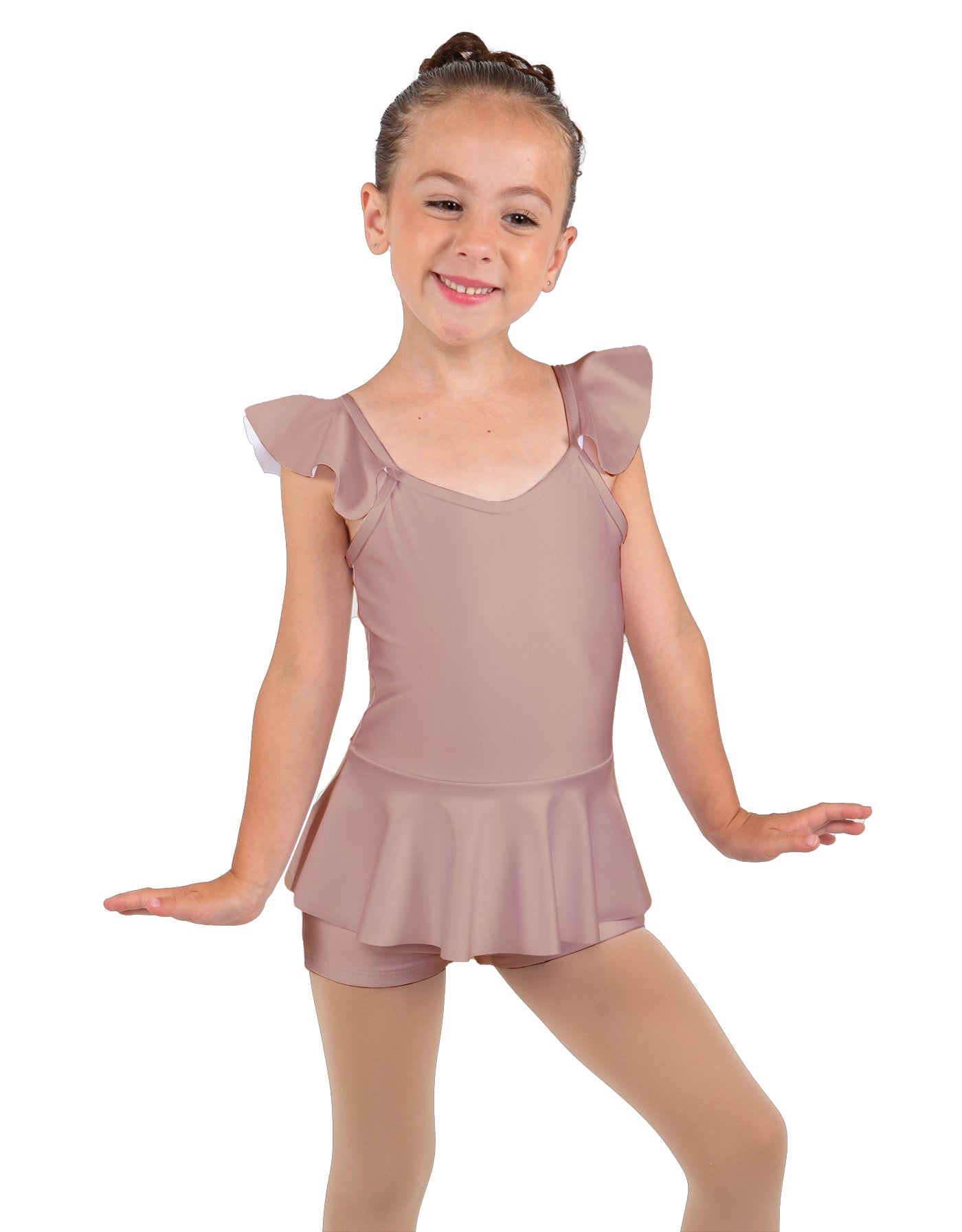 Solid Lycra Camisole Flutter Sleeve Biketard w Peplum
