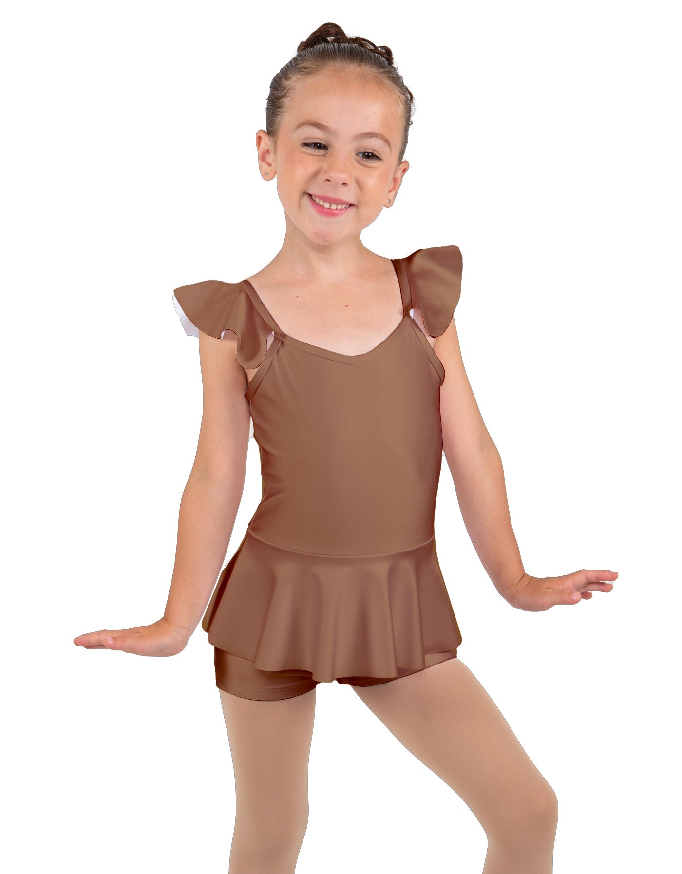 Solid Lycra Camisole Flutter Sleeve Biketard w Peplum