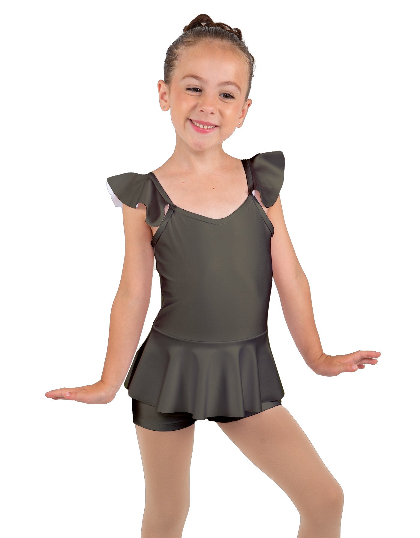 Solid Lycra Camisole Flutter Sleeve Biketard w Peplum