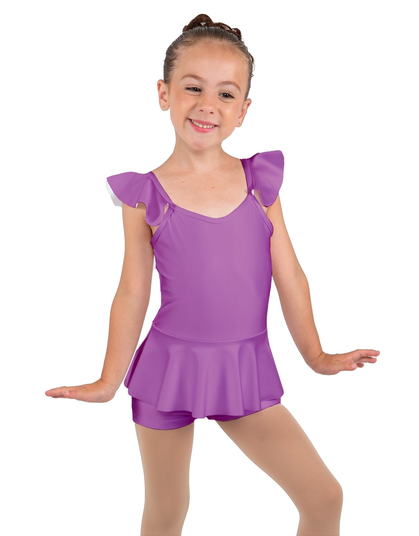 Solid Lycra Camisole Flutter Sleeve Biketard w Peplum