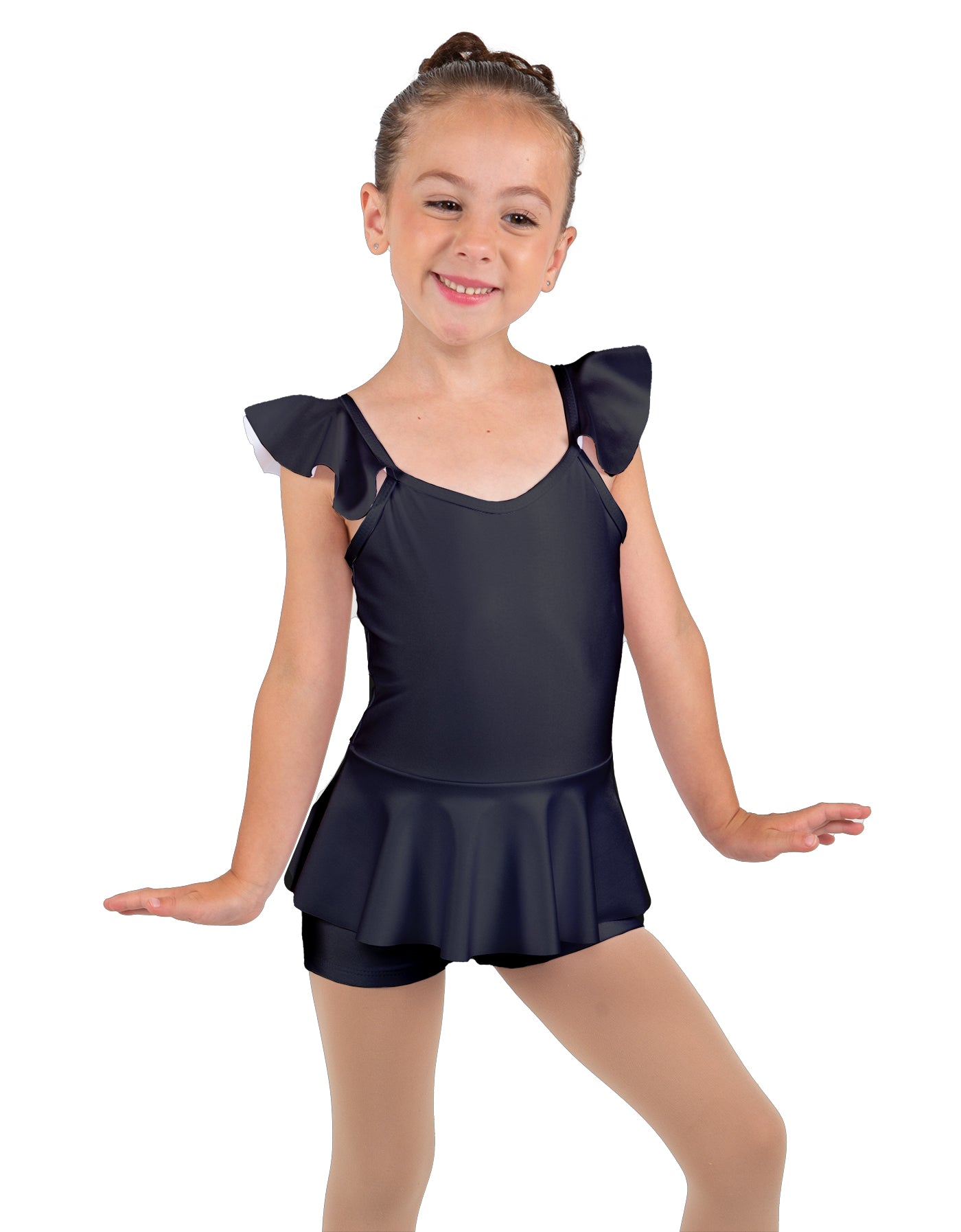 Solid Lycra Camisole Flutter Sleeve Biketard w Peplum