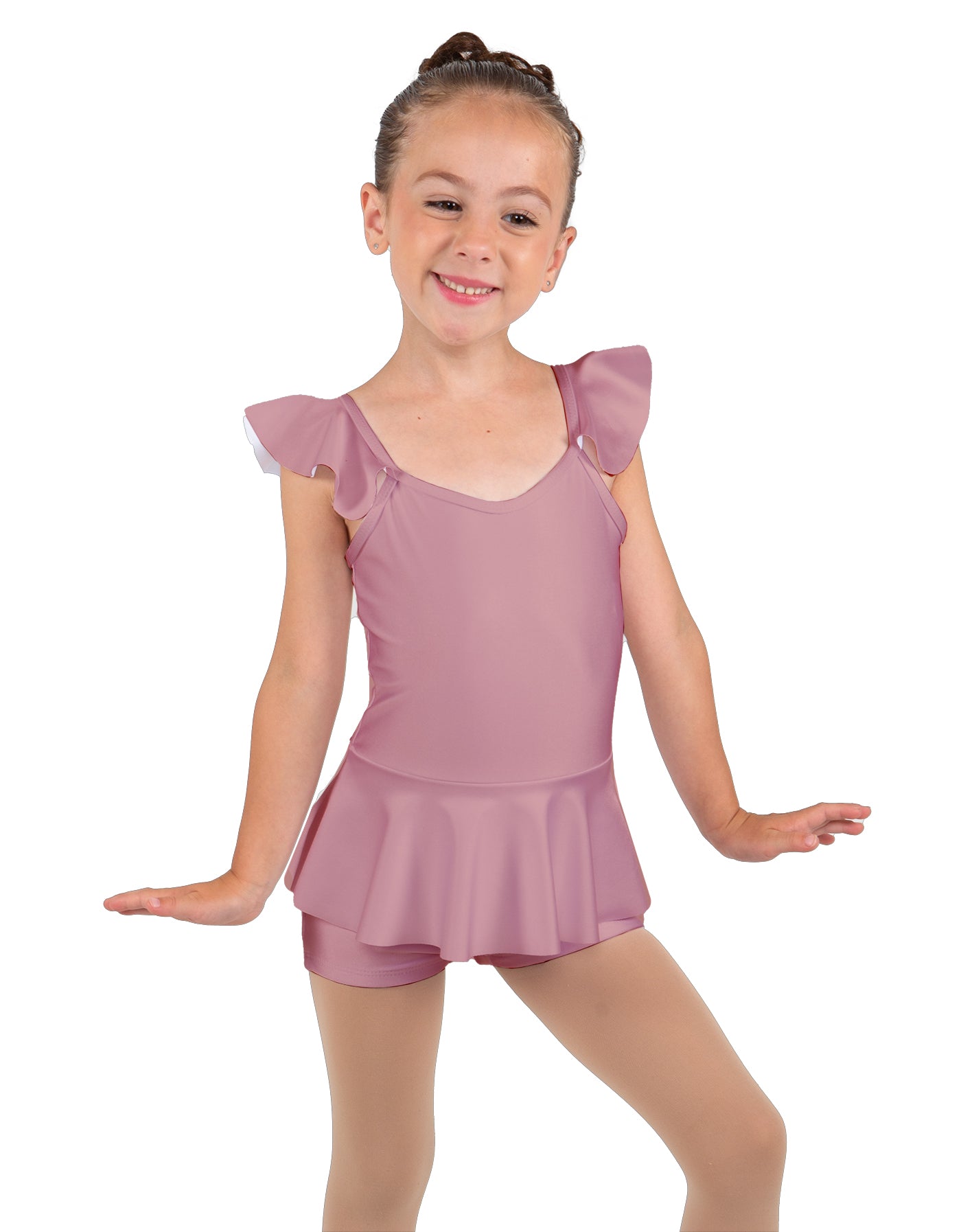 Solid Lycra Camisole Flutter Sleeve Biketard w Peplum