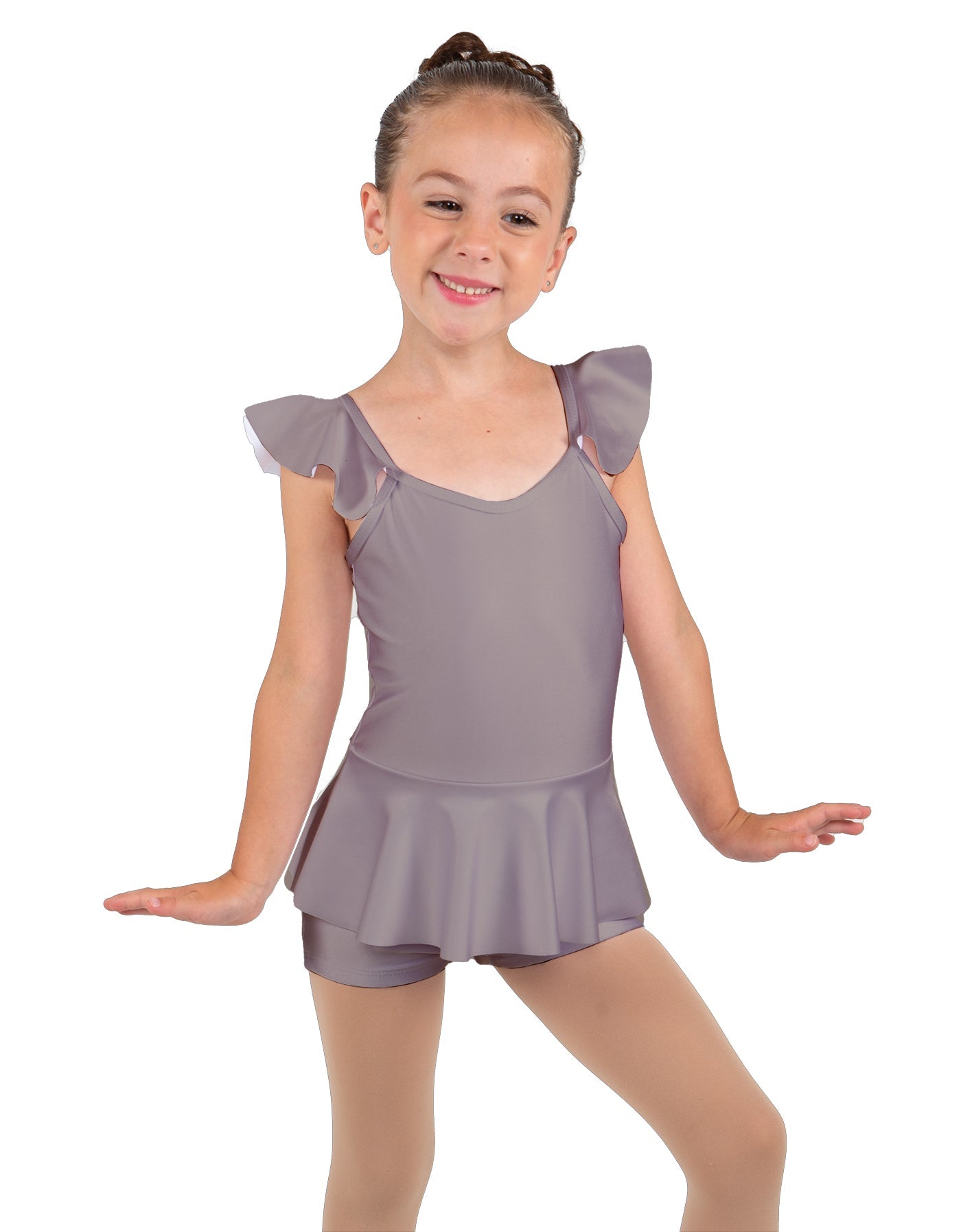 Solid Lycra Camisole Flutter Sleeve Biketard w Peplum