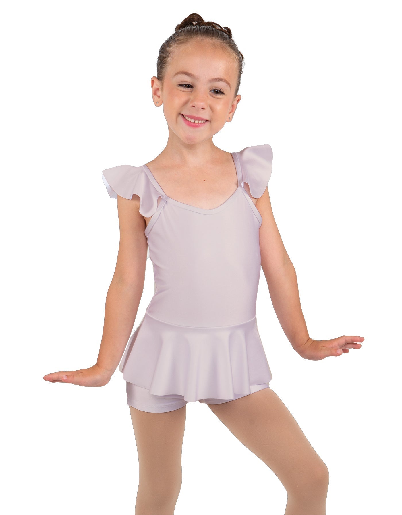 Solid Lycra Camisole Flutter Sleeve Biketard w Peplum