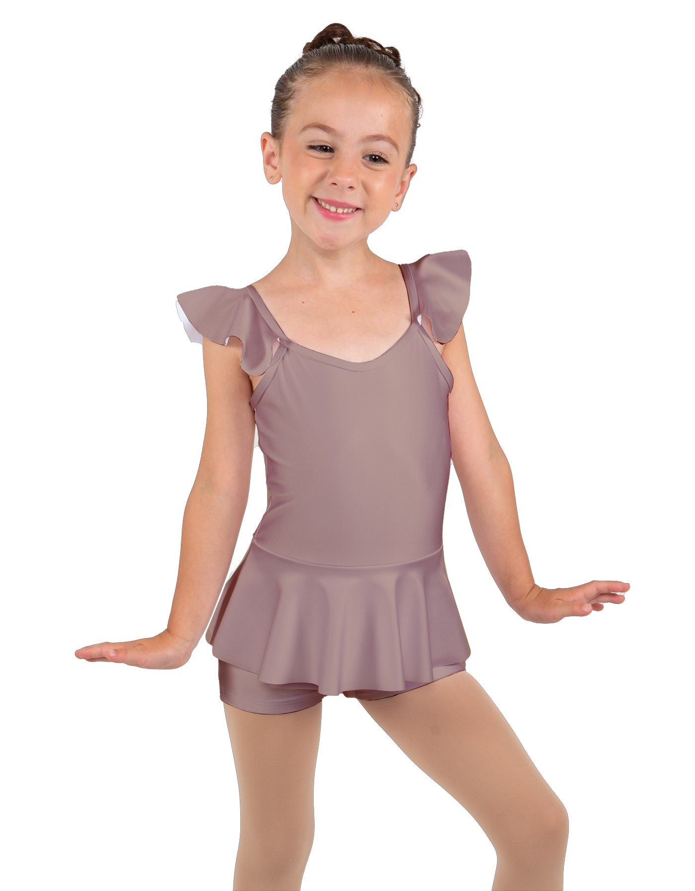 Solid Lycra Camisole Flutter Sleeve Biketard w Peplum
