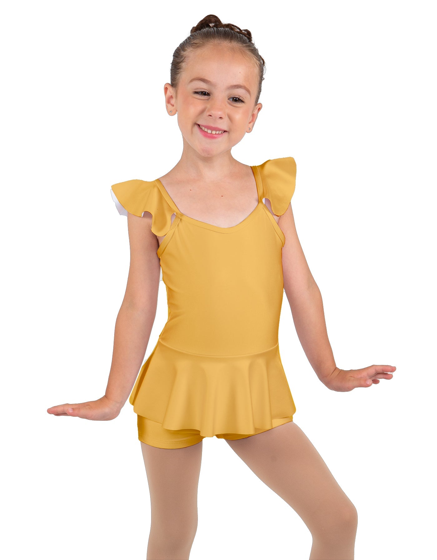 Solid Lycra Camisole Flutter Sleeve Biketard w Peplum