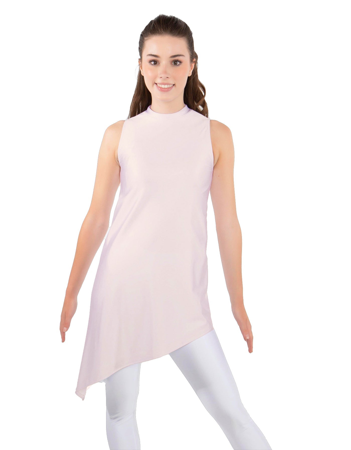 Solid Lycra T Neck Tunic Asymetric Skirt