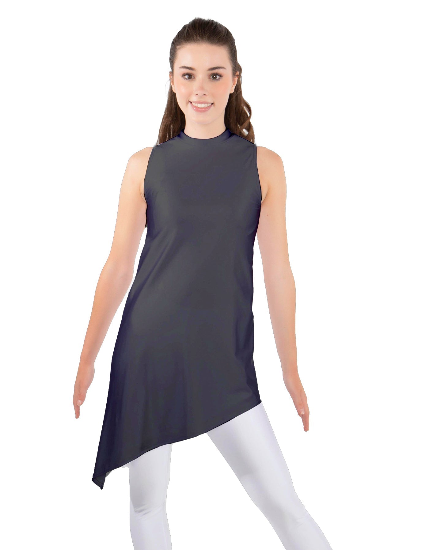 Solid Lycra T Neck Tunic Asymetric Skirt