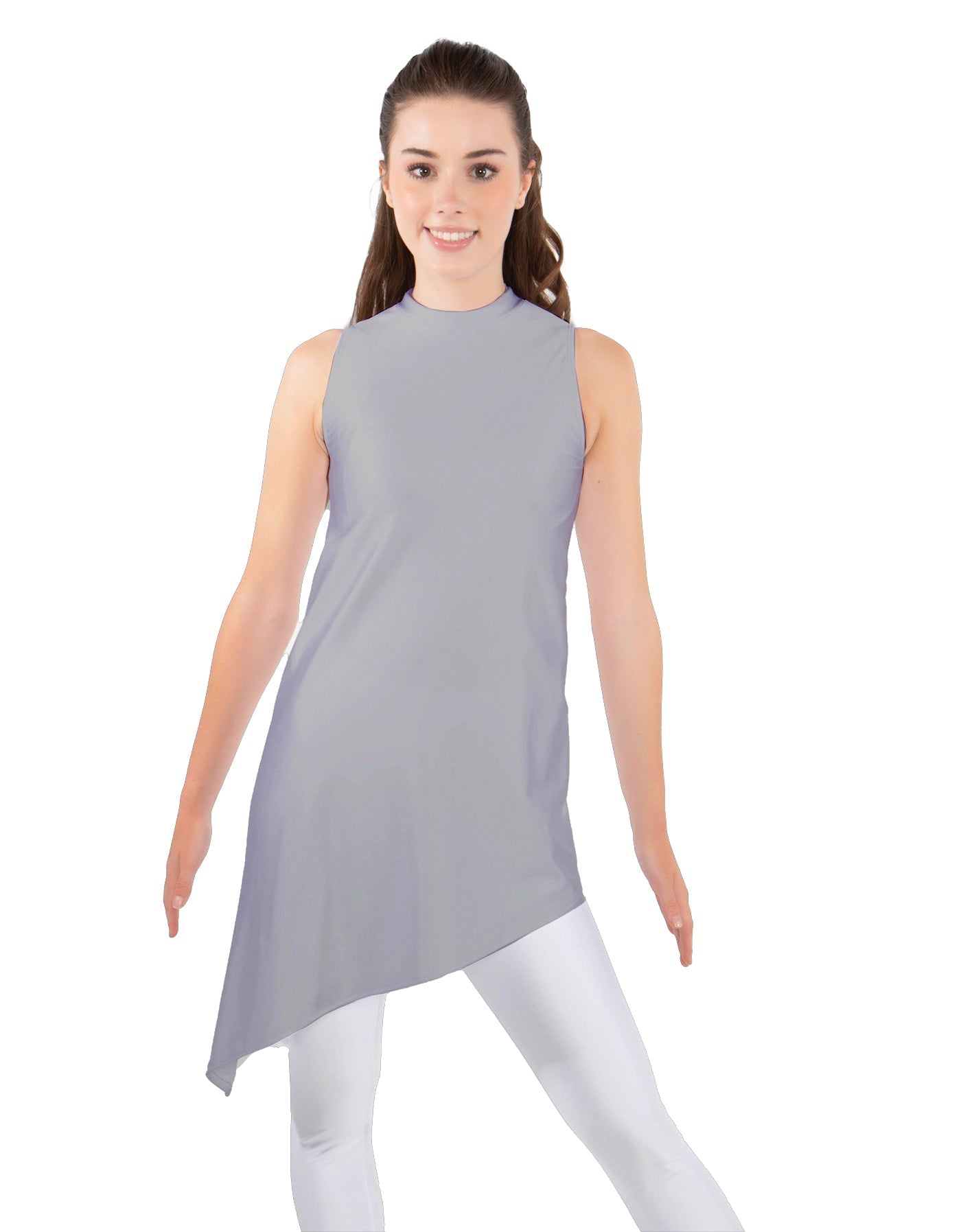 Solid Lycra T Neck Tunic Asymetric Skirt
