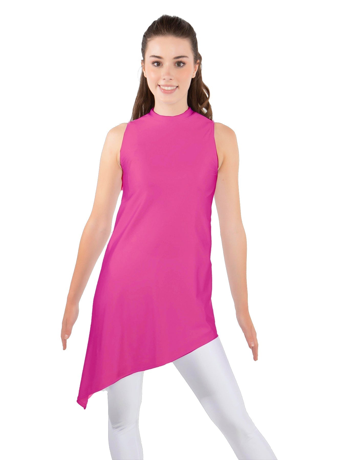 Solid Lycra T Neck Tunic Asymetric Skirt