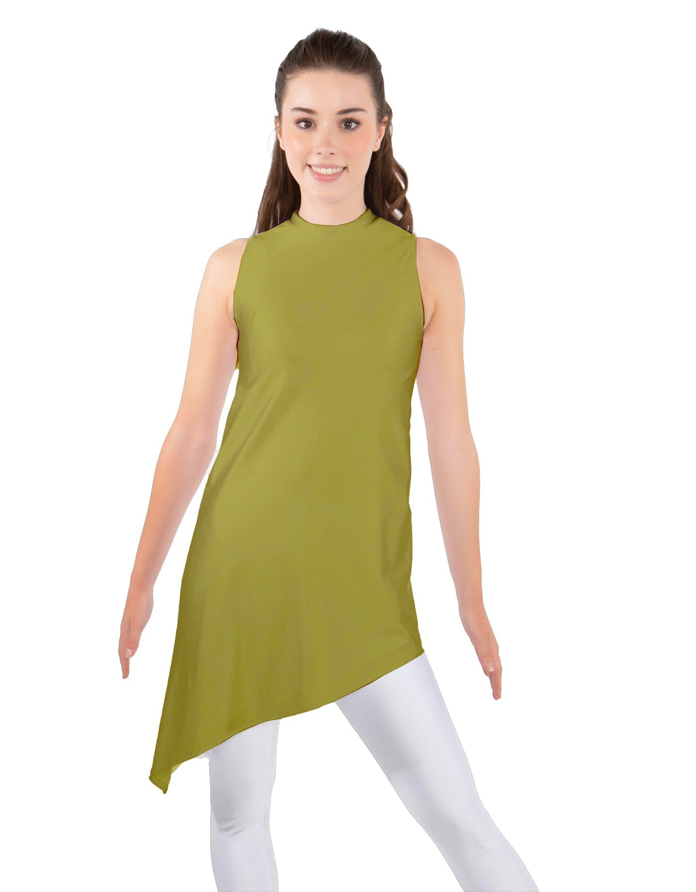 Solid Lycra T Neck Tunic Asymetric Skirt