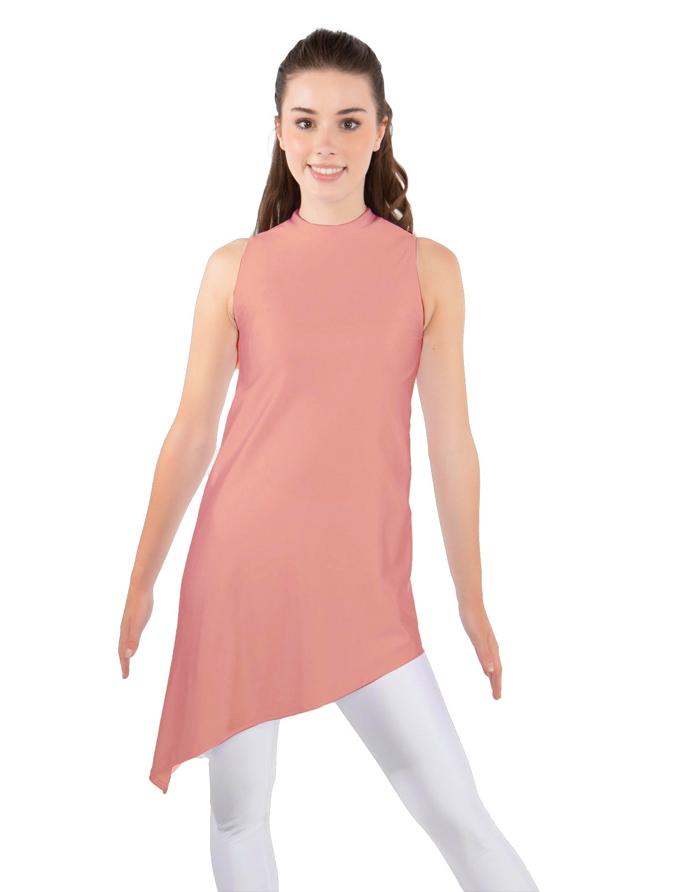 Solid Lycra T Neck Tunic Asymetric Skirt