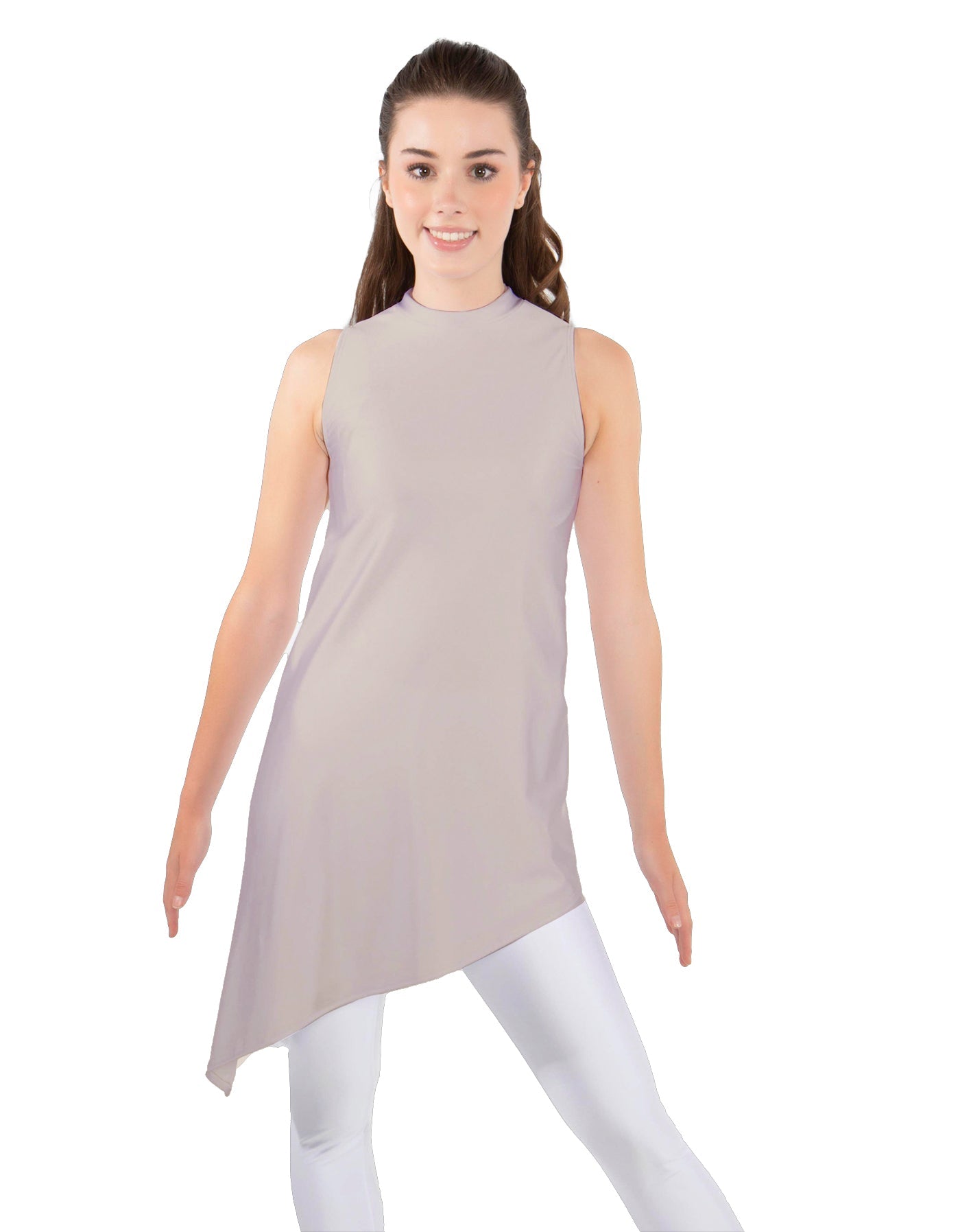 Solid Lycra T Neck Tunic Asymetric Skirt