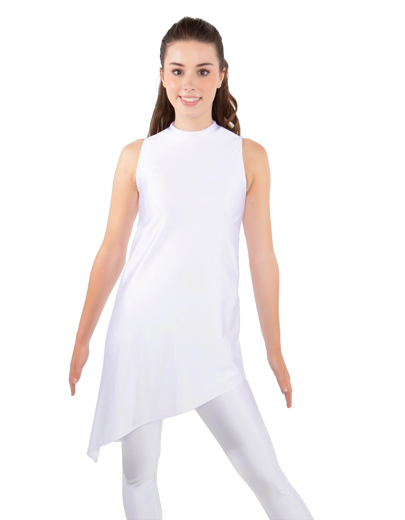 Solid Lycra T Neck Tunic Asymetric Skirt