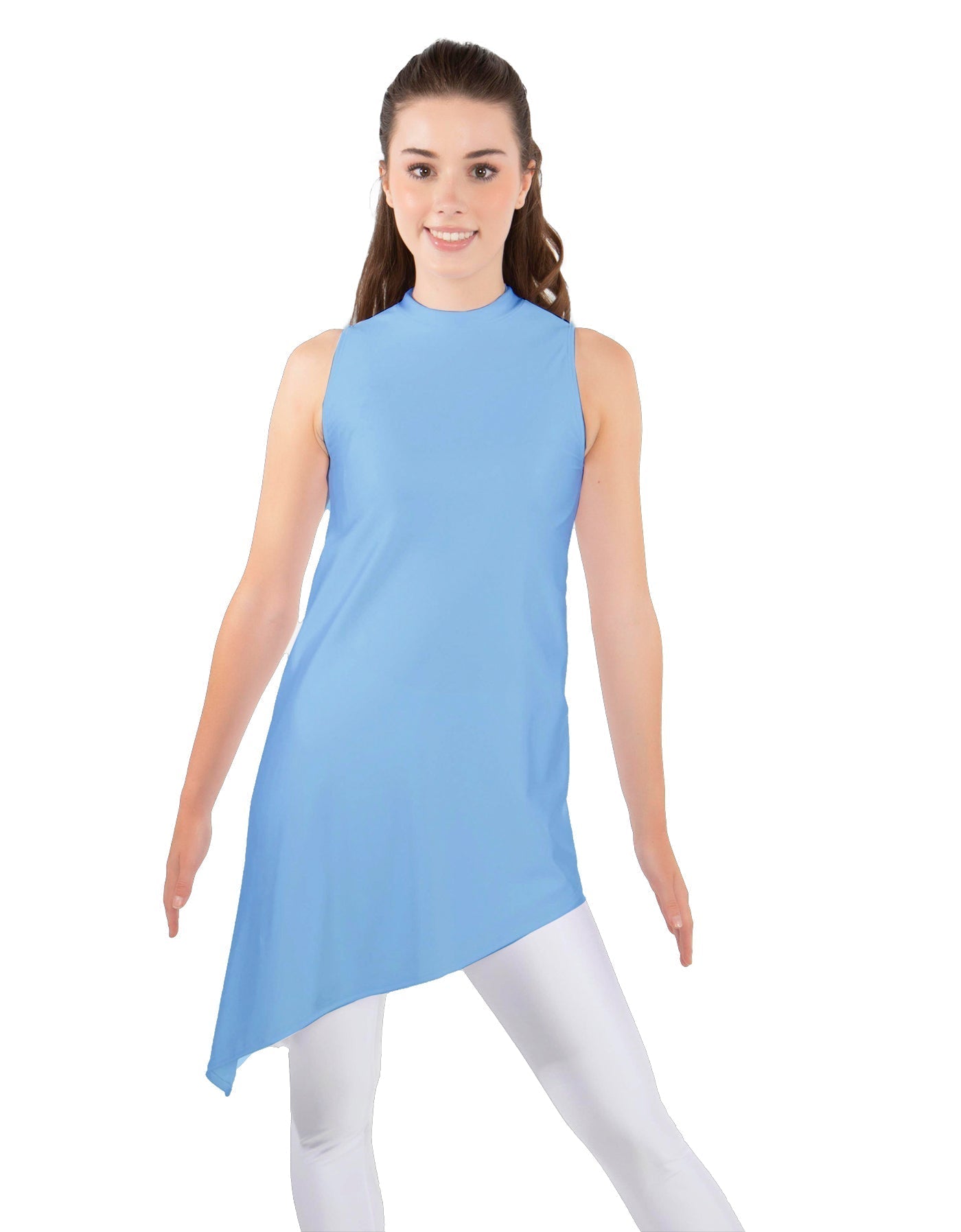 Solid Lycra T Neck Tunic Asymetric Skirt