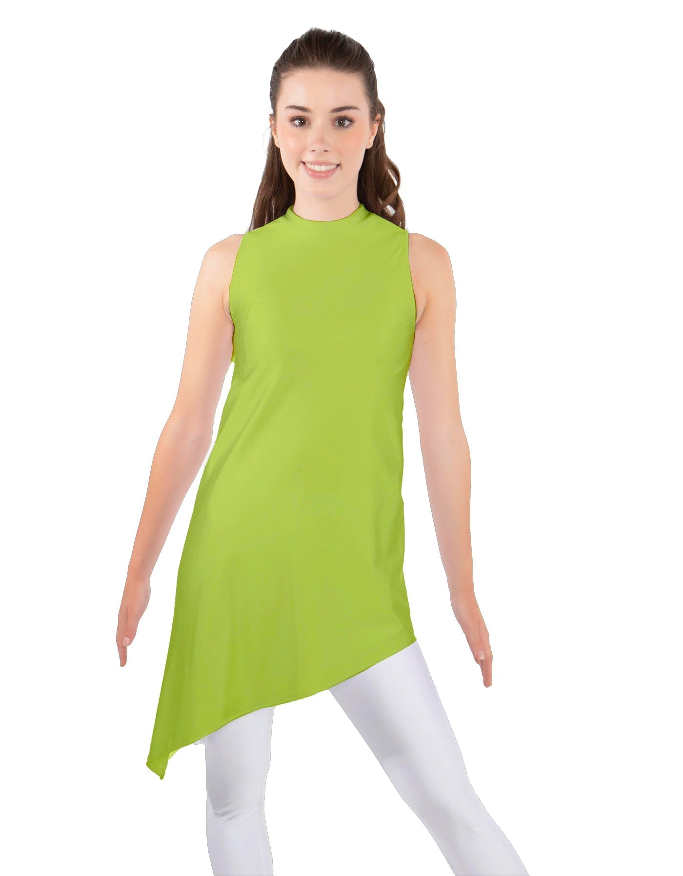Solid Lycra T Neck Tunic Asymetric Skirt