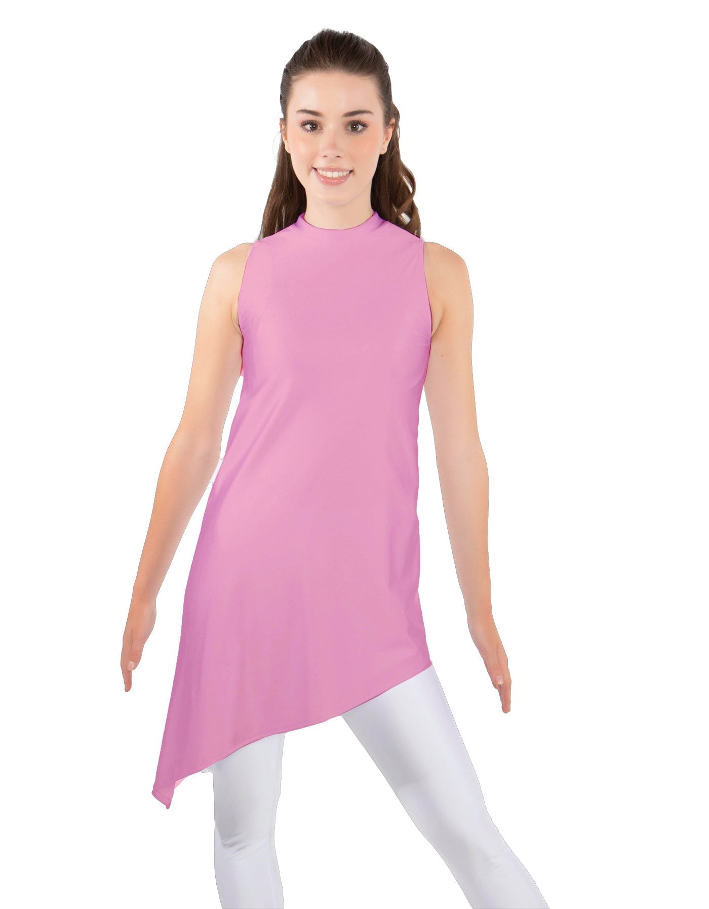 Solid Lycra T Neck Tunic Asymetric Skirt