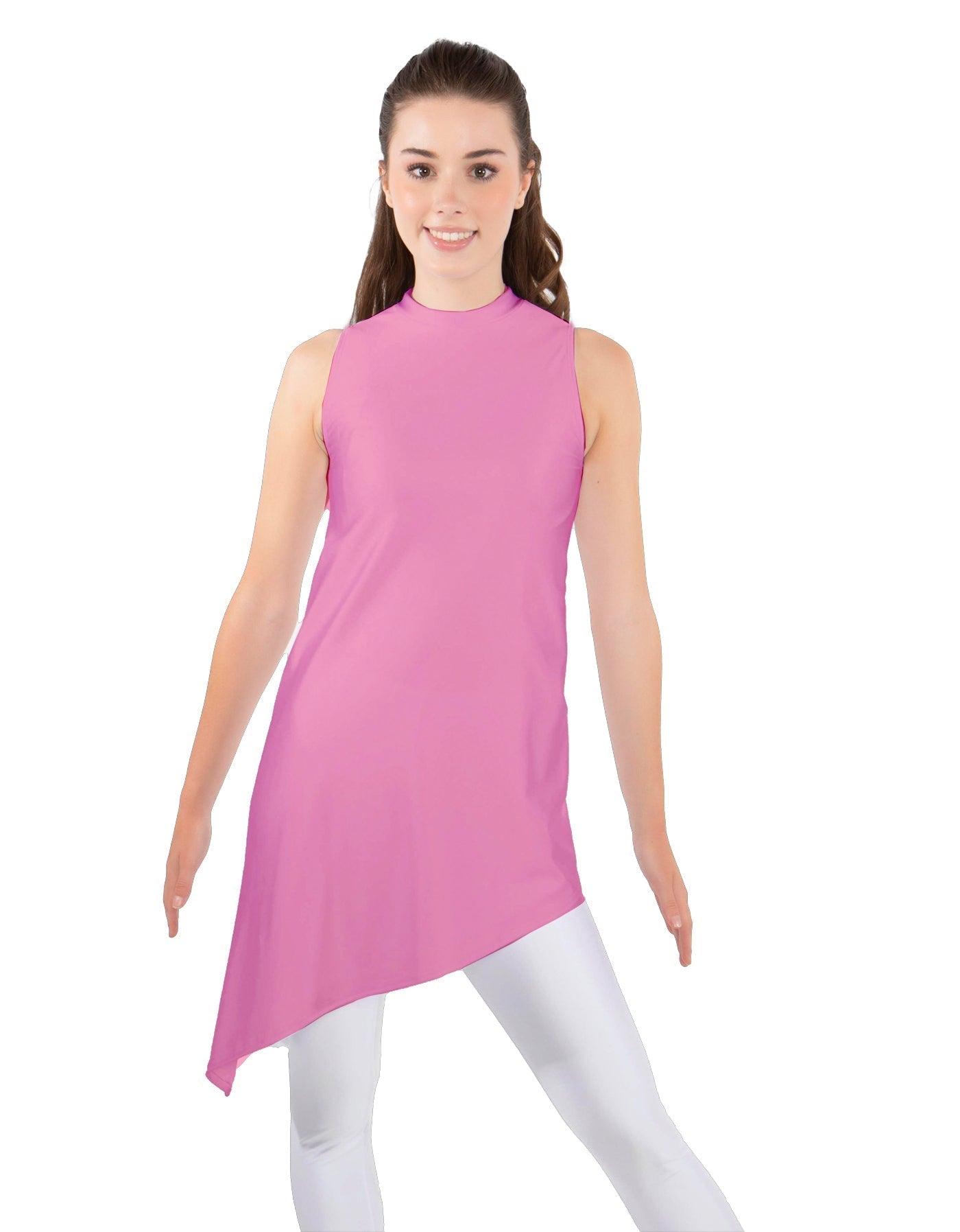 Solid Lycra T Neck Tunic Asymetric Skirt