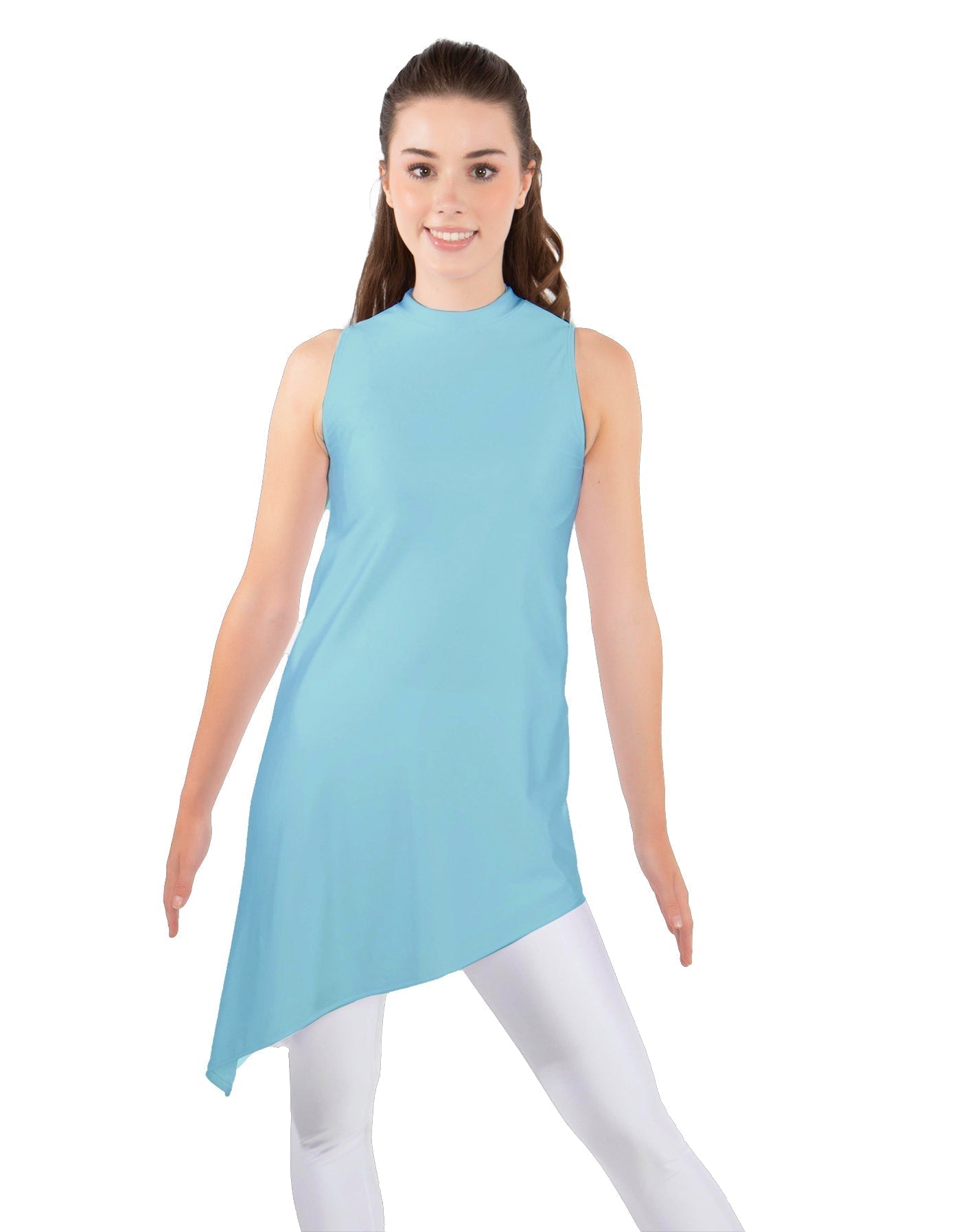 Solid Lycra T Neck Tunic Asymetric Skirt
