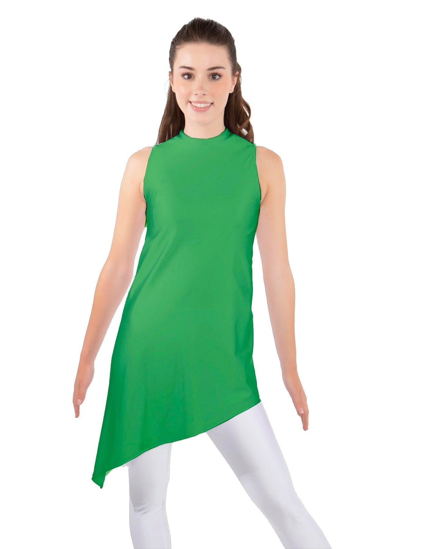 Solid Lycra T Neck Tunic Asymetric Skirt