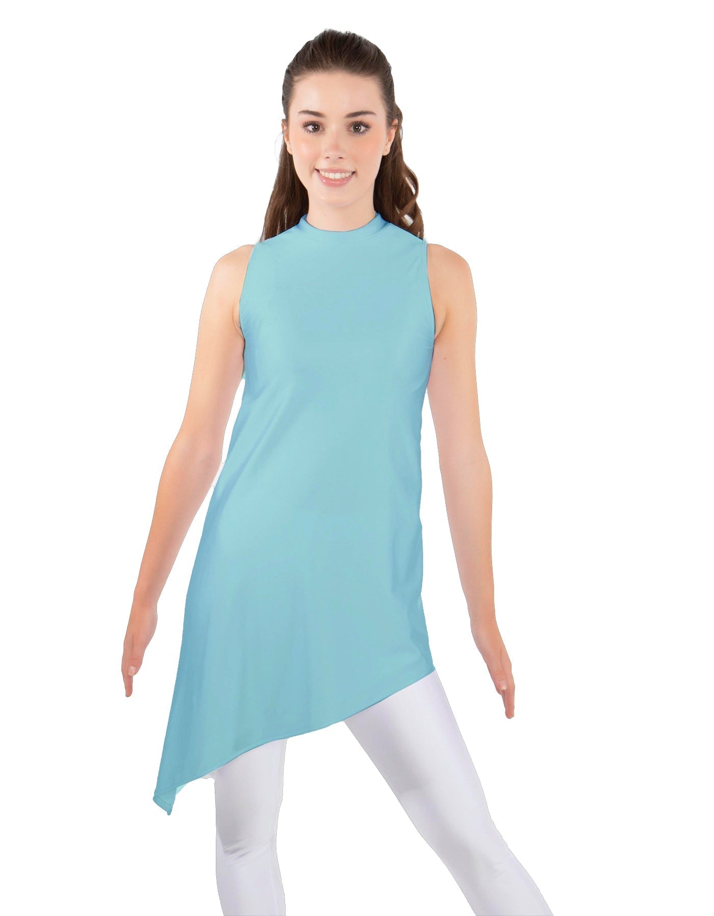 Solid Lycra T Neck Tunic Asymetric Skirt