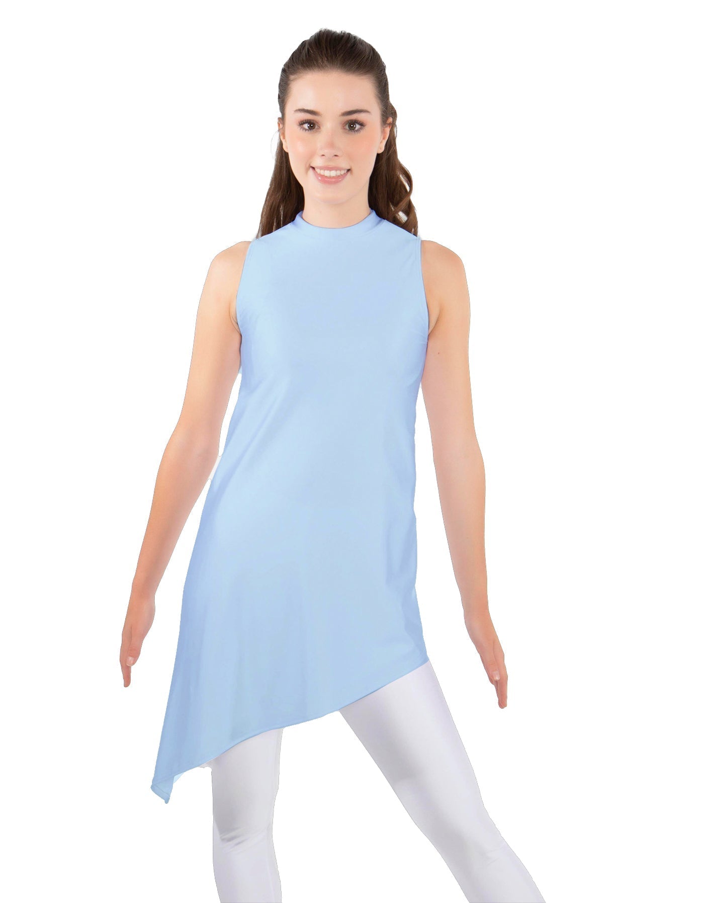 Solid Lycra T Neck Tunic Asymetric Skirt