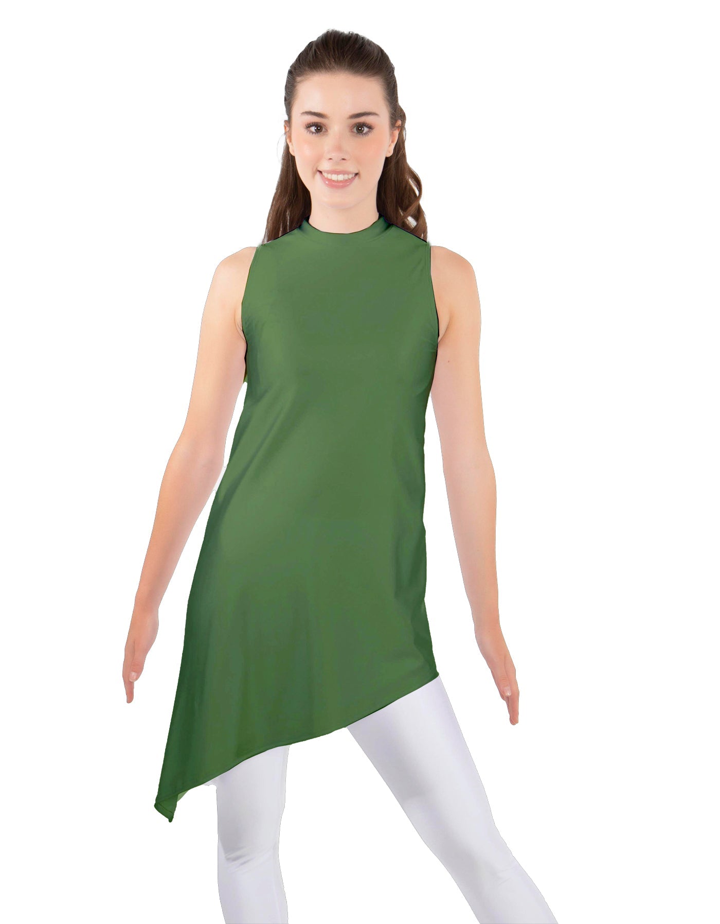 Solid Lycra T Neck Tunic Asymetric Skirt