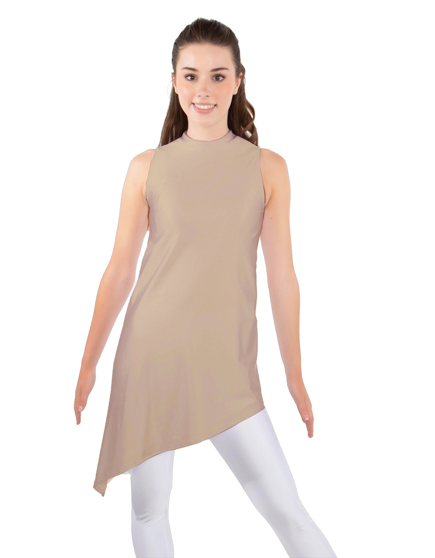 Solid Lycra T Neck Tunic Asymetric Skirt