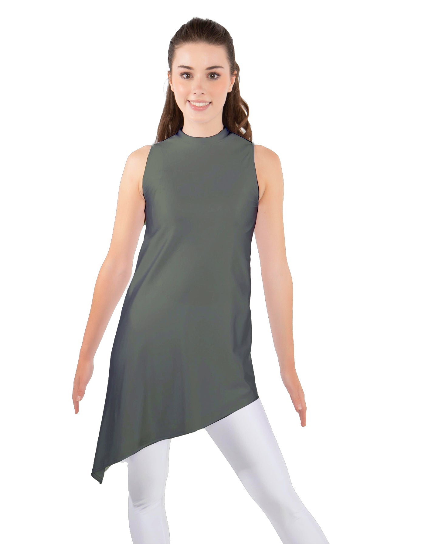 Solid Lycra T Neck Tunic Asymetric Skirt