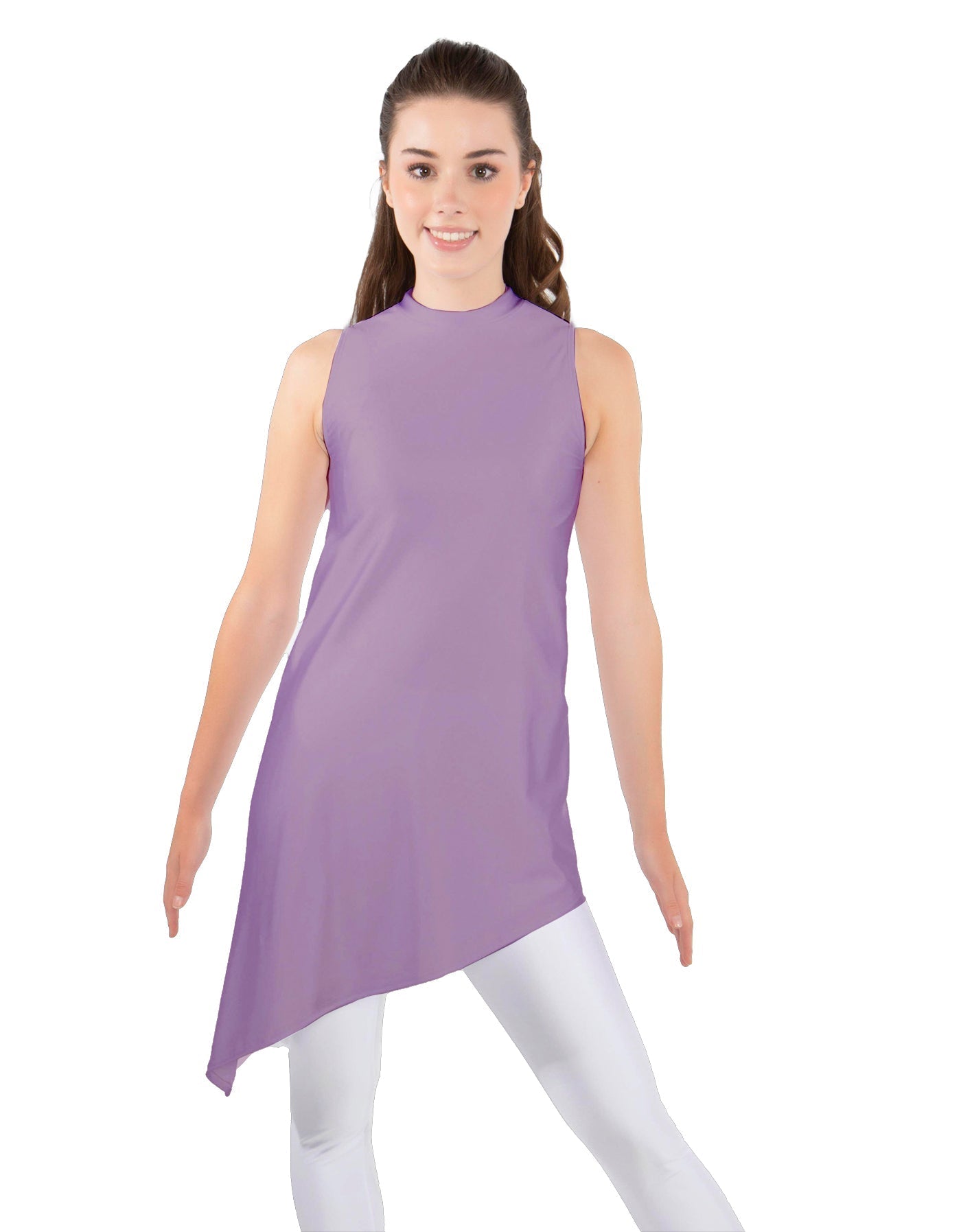 Solid Lycra T Neck Tunic Asymetric Skirt