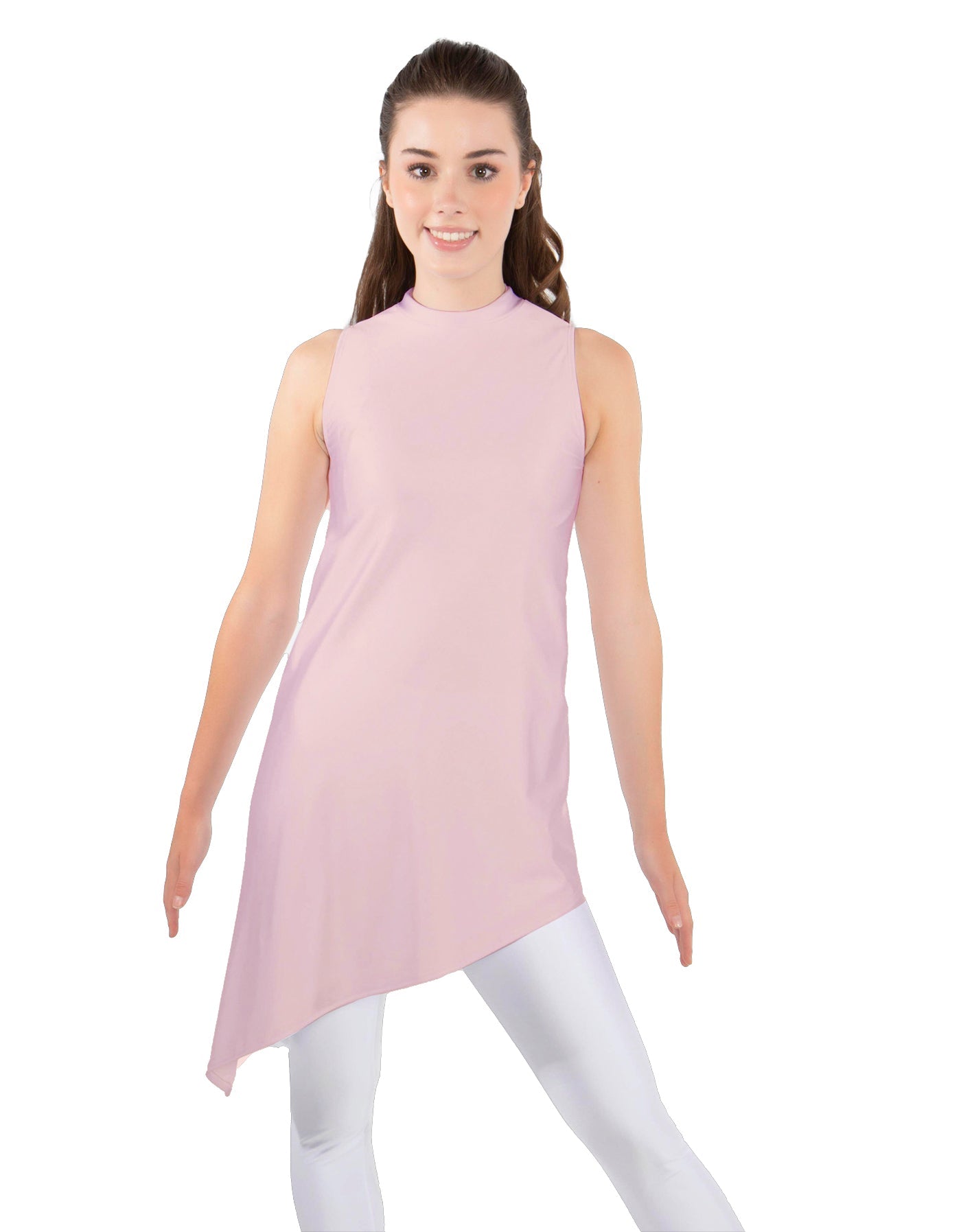 Solid Lycra T Neck Tunic Asymetric Skirt