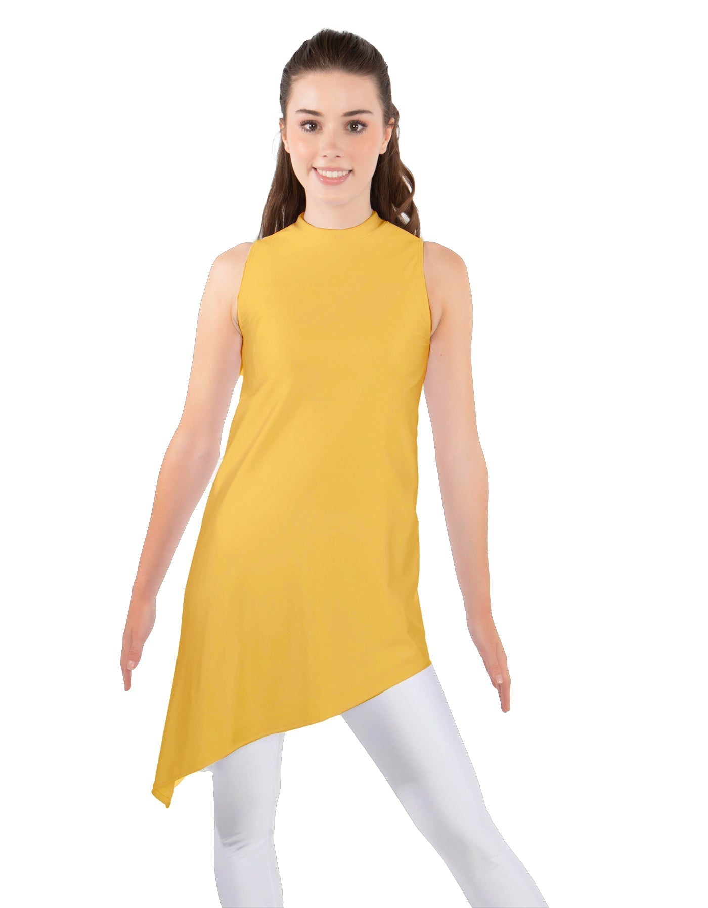 Solid Lycra T Neck Tunic Asymetric Skirt