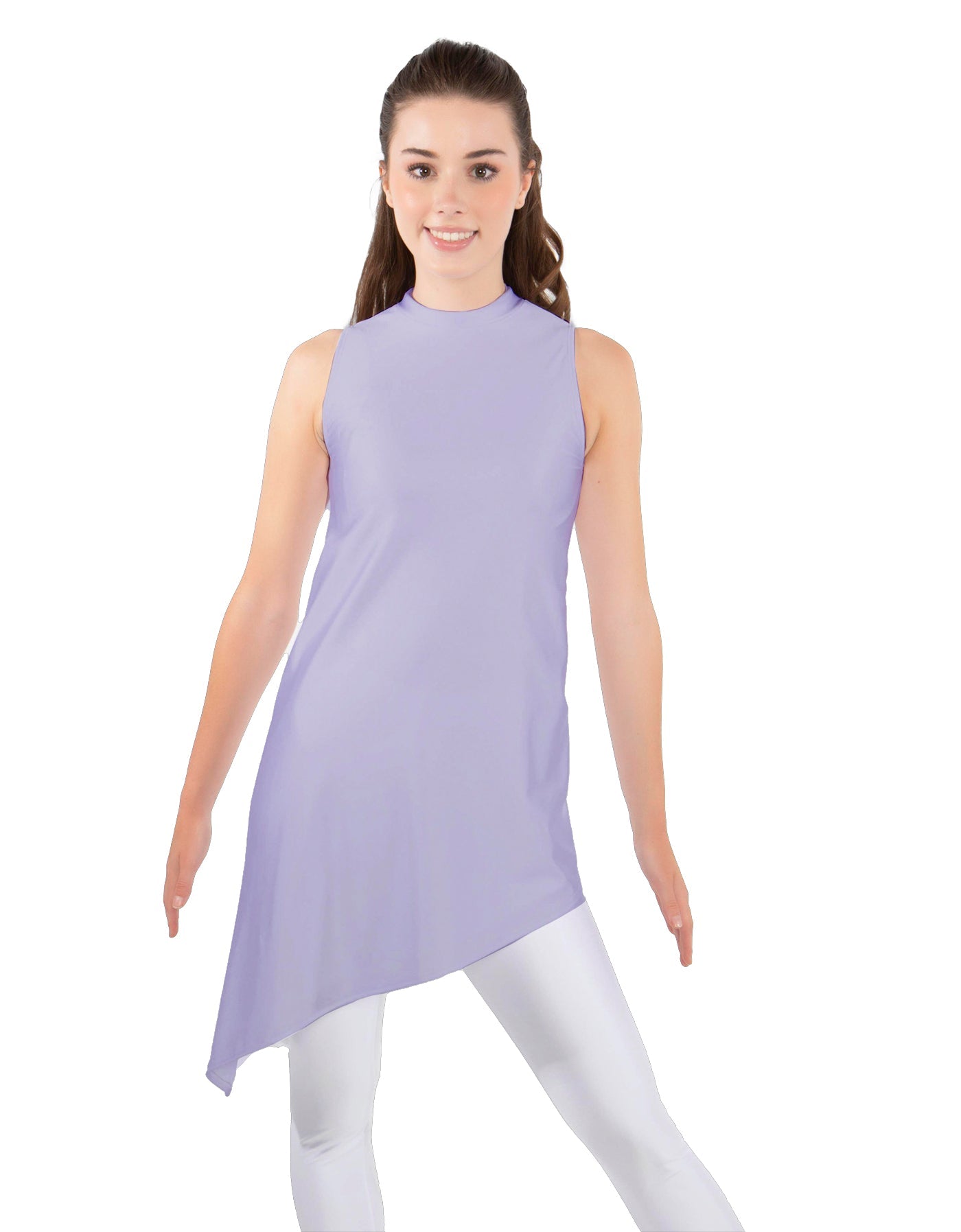 Solid Lycra T Neck Tunic Asymetric Skirt