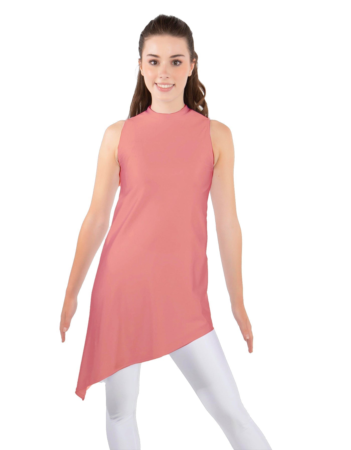 Solid Lycra T Neck Tunic Asymetric Skirt